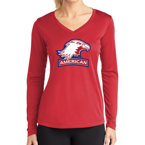 Main Image for  Womens Red Performance Long Sleeve V Neck Shirt