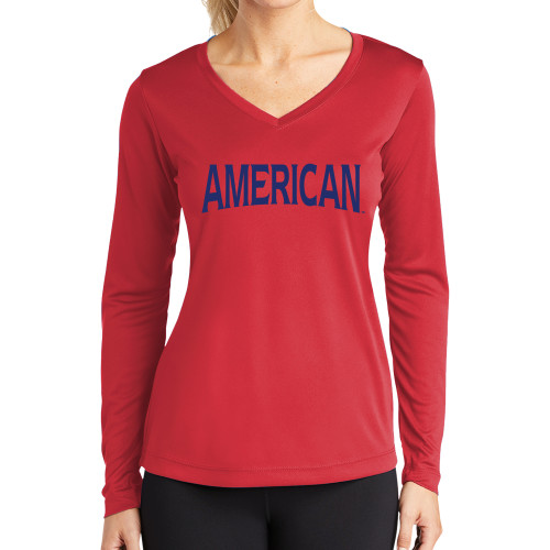 Main Image for  Womens Red Performance Long Sleeve V Neck Shirt