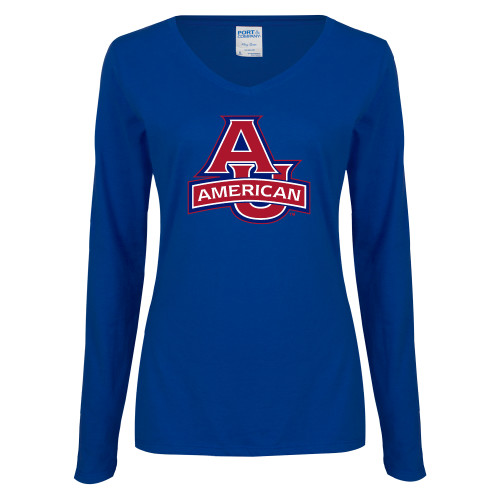  Womens Royal Long Sleeve V Neck Tee  - Primary Mark