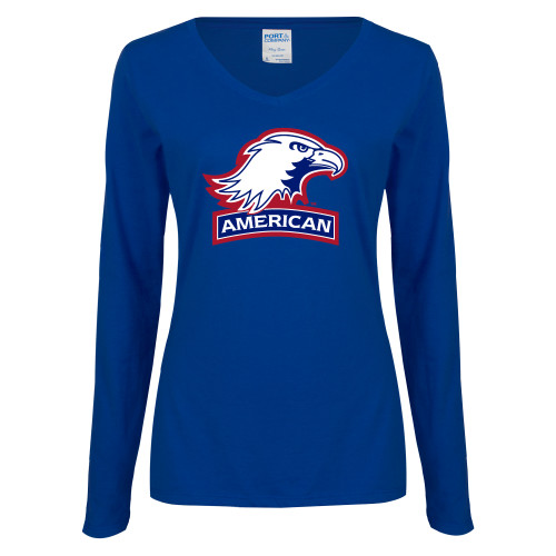  Womens Royal Long Sleeve V Neck Tee  - Primary Mark 2