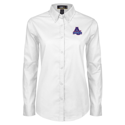  Womens White Twill Button Down Long Sleeve - Primary Mark