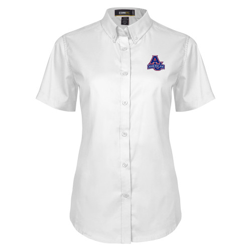  Womens White Twill Button Up Short Sleeve - Primary Mark