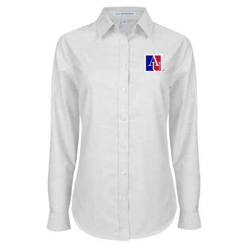 American Womens White Oxford Shirt - American University Institutional AU Square