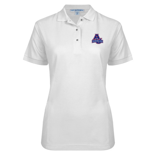  Womens Silk Touch White Pique Polo - Primary Mark
