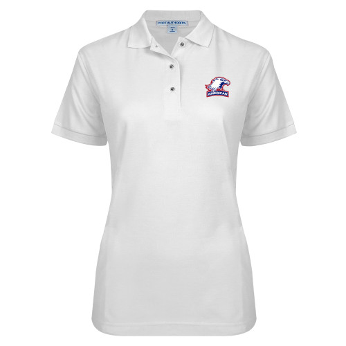  Womens Silk Touch White Pique Polo - Primary Mark 2