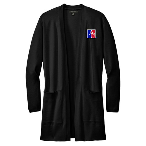 American Mercer + Mettle Womens Black Open Front Cardigan Sweater - American University Institutional AU Square