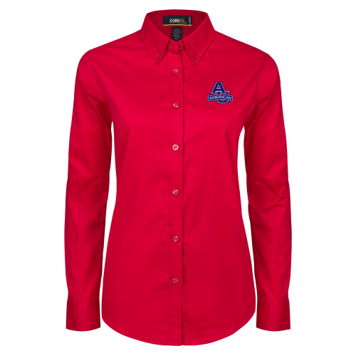  Womens Red Twill Button Down Long Sleeve  - Primary Mark