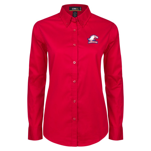  Womens Red Twill Button Down Long Sleeve  - Primary Mark 2