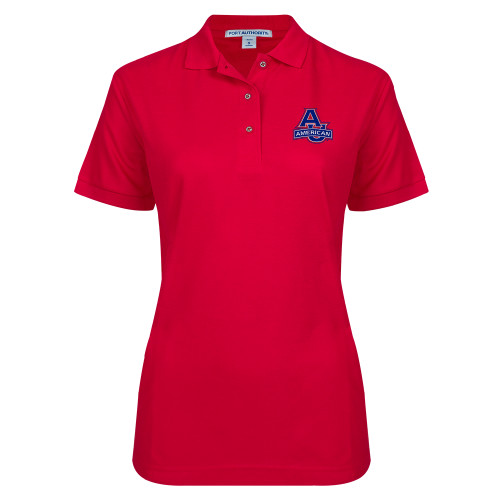  Womens Silk Touch Red Pique Polo - Primary Mark