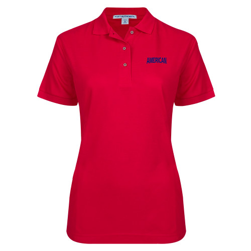  Womens Silk Touch Red Pique Polo - Wordmark
