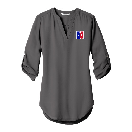 American Womens Grey 3/4 Sleeve Tunic Blouse - American University Institutional AU Square