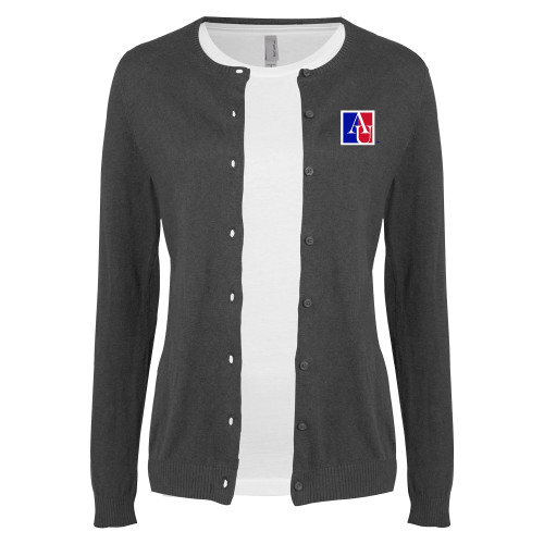  Womens Charcoal Cardigan Sweater - American University Institutional AU Square
