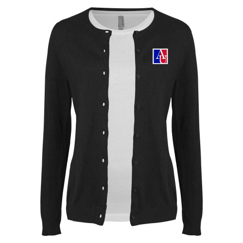 American Womens Black Cardigan Sweater  - American University Institutional AU Square