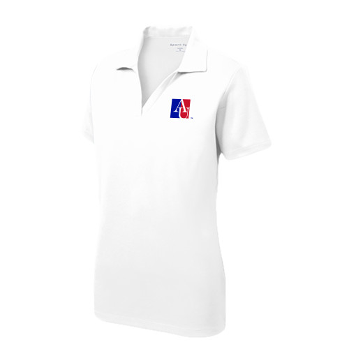 American Womens White Dry Mesh Polo - American University Institutional AU Square