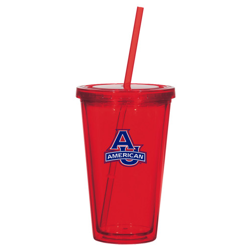  Madison Double Wall Red Tumbler w/Straw 16oz - Primary Mark