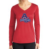 Thumbnail image for  Womens Red Performance Long Sleeve V Neck Shirt