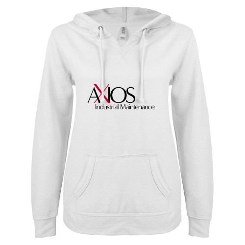  ENZA Womens White V Notch Raw Edge Fleece Hoodie - AXIOS Industrial Maintenance