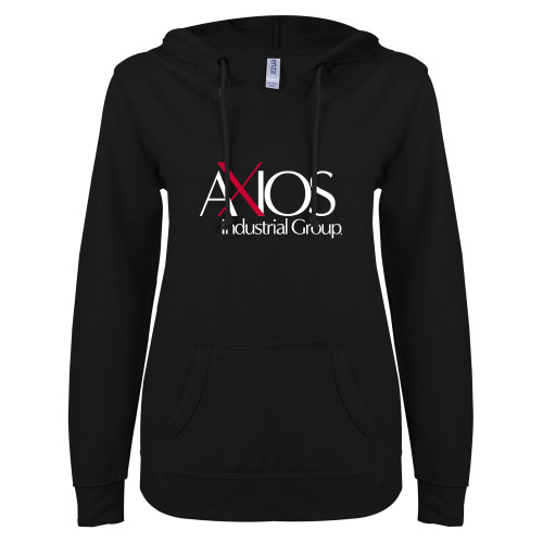  ENZA Womens Black V Notch Raw Edge Fleece Hoodie - AXIOS Industrial Group
