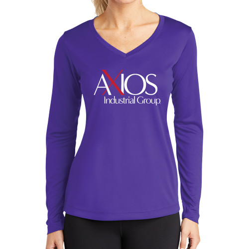  Womens Purple Performance Long Sleeve V Neck Shirt - AXIOS Industrial Group