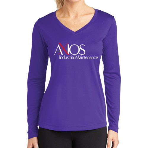  Womens Purple Performance Long Sleeve V Neck Shirt - AXIOS Industrial Maintenance