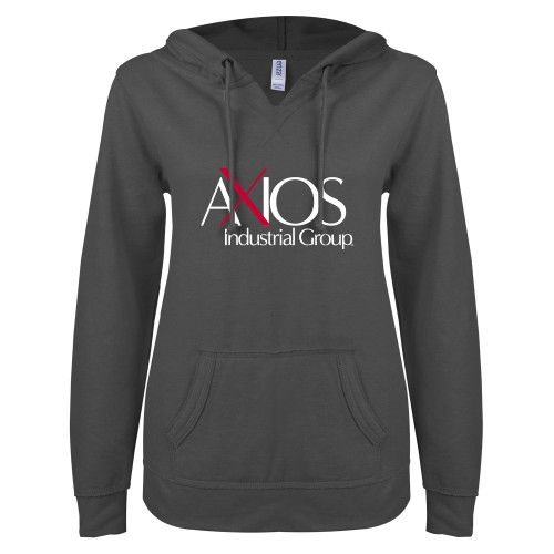  ENZA Womens Dark Heather V Notch Raw Edge Fleece Hoodie - AXIOS Industrial Group