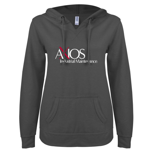 ENZA Womens Dark Heather V Notch Raw Edge Fleece Hoodie - AXIOS Industrial Maintenance
