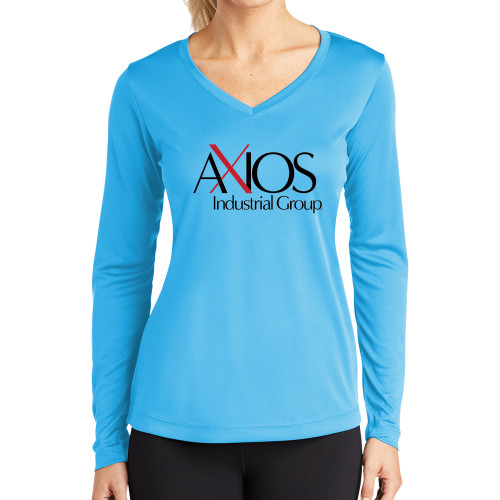  Womens Light Blue Performance Long Sleeve V Neck Shirt - AXIOS Industrial Group