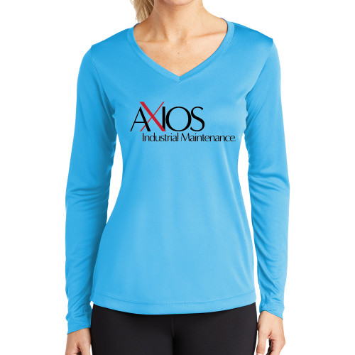  Womens Light Blue Performance Long Sleeve V Neck Shirt - AXIOS Industrial Maintenance