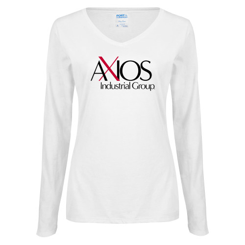  Womens White Long Sleeve V Neck Tee - AXIOS Industrial Group