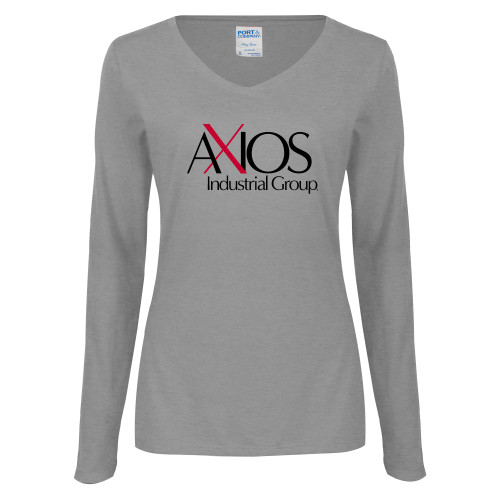  Womens Grey Long Sleeve V Neck Tee  - AXIOS Industrial Group