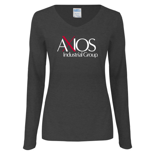  Womens Dark Heather Long Sleeve V Neck Tee  - AXIOS Industrial Group