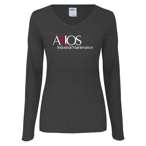  Womens Dark Heather Long Sleeve V Neck Tee  - AXIOS Industrial Maintenance