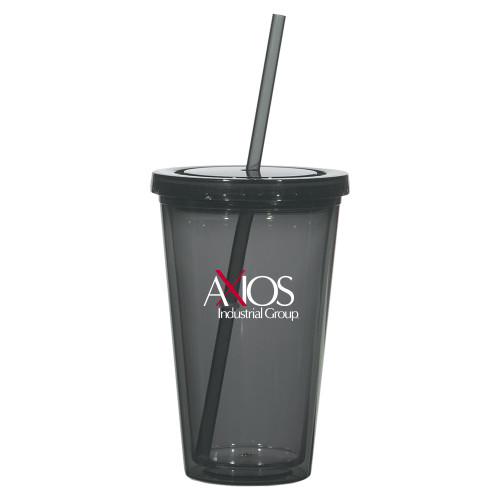  Madison Double Wall Charcoal Tumbler w/Straw 16oz - AXIOS Industrial Group