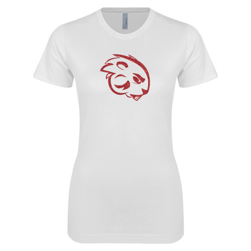  Next Level Womens White Boyfriend Tee - N Red Glitter