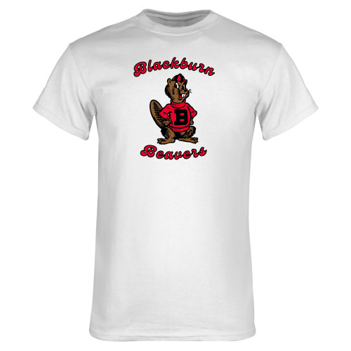  White T Shirt - Blackburn Beavers Script with Barney