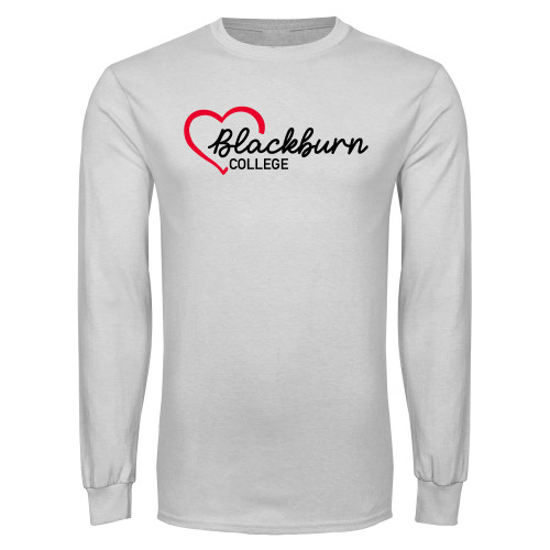  White Long Sleeve T Shirt - Blackburn College with Heart