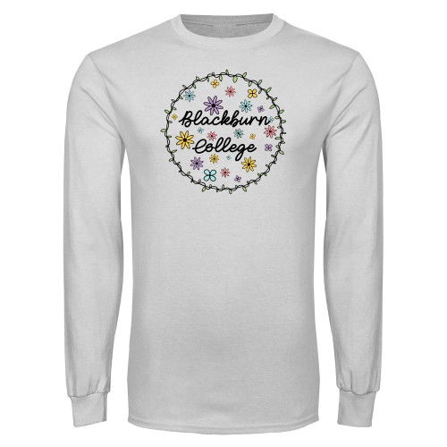  White Long Sleeve T Shirt - Blackburn College Spring Flowers