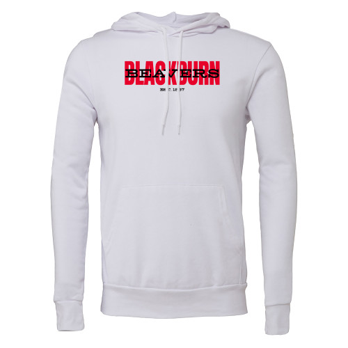  Bella + Canvas White Fleece Hood - Blackburn with Beavers Overlay