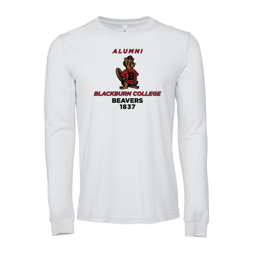  Bella + Canvas White Jersey Cotton Long Sleeve T Shirt - Blackburn College Beavers Alumni with Mascot