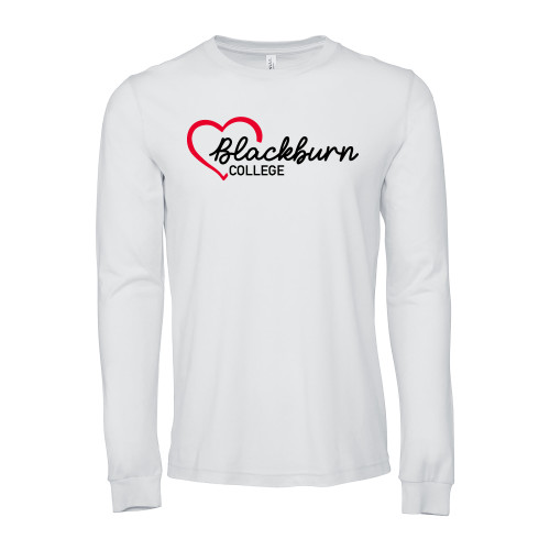 Bella + Canvas White Jersey Cotton Long Sleeve T Shirt - Blackburn College with Heart
