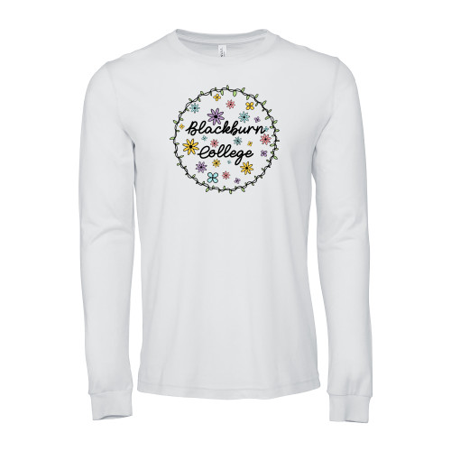  Bella + Canvas White Jersey Cotton Long Sleeve T Shirt - Blackburn College Spring Flowers