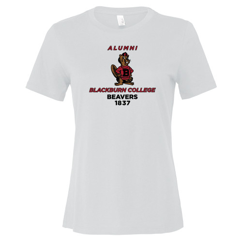  Bella + Canvas Womens White Relaxed Cotton T Shirt - Blackburn College Beavers Alumni with Mascot