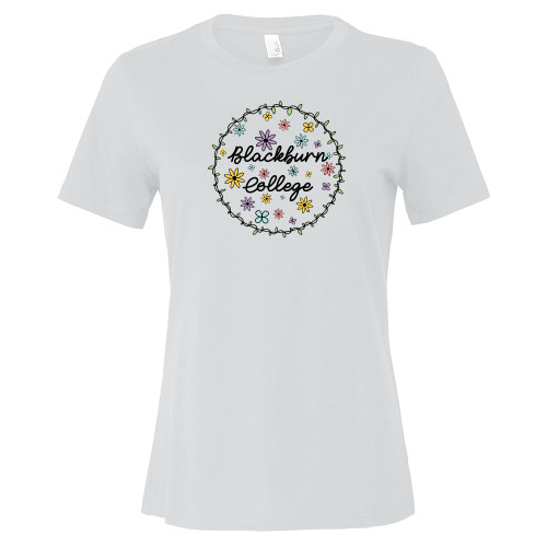  Bella + Canvas Womens White Relaxed Cotton T Shirt - Blackburn College Spring Flowers