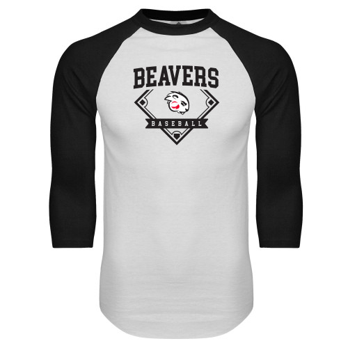  White/Black Raglan Baseball T Shirt - Beavers Baseball