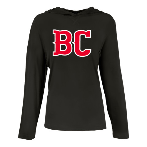  Womens Black Long Sleeve Hooded Tee - BC