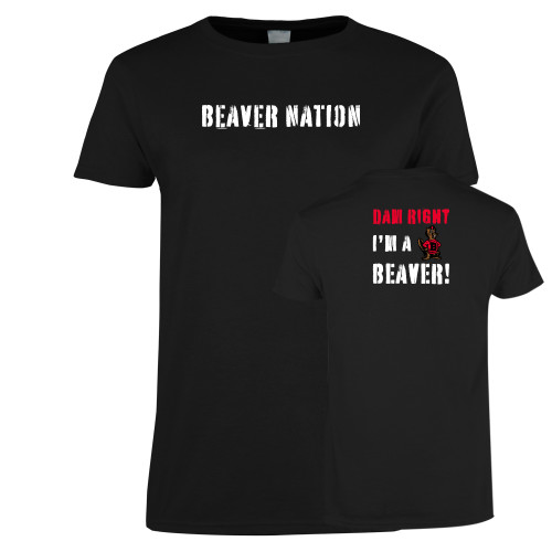  Womens Black Short Sleeve Tee - Beaver Nation Stencil