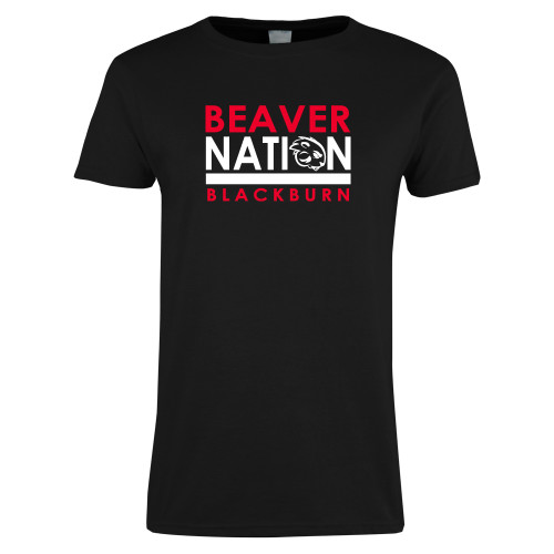  Womens Black Short Sleeve Tee - Beaver Nation with Buzz