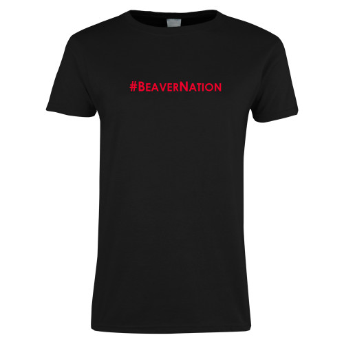  Womens Black Short Sleeve Tee - Hashtag Beaver Nation