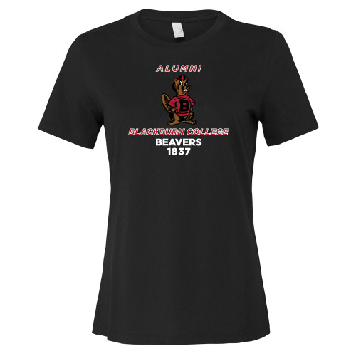  Bella + Canvas Womens Black Relaxed Cotton T Shirt - Blackburn College Beavers Alumni with Mascot