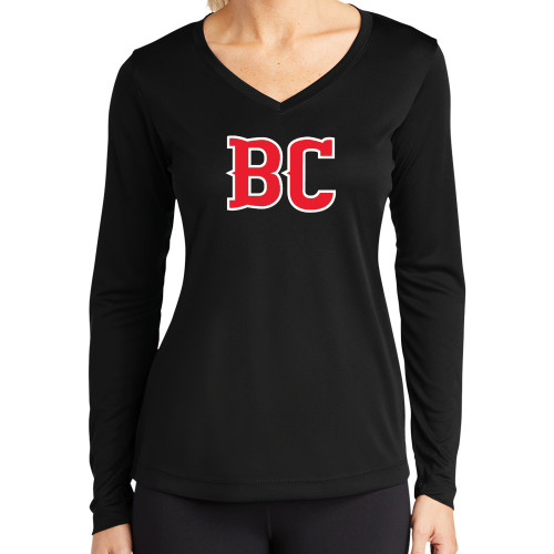  Womens Black Performance Long Sleeve V Neck Shirt - BC